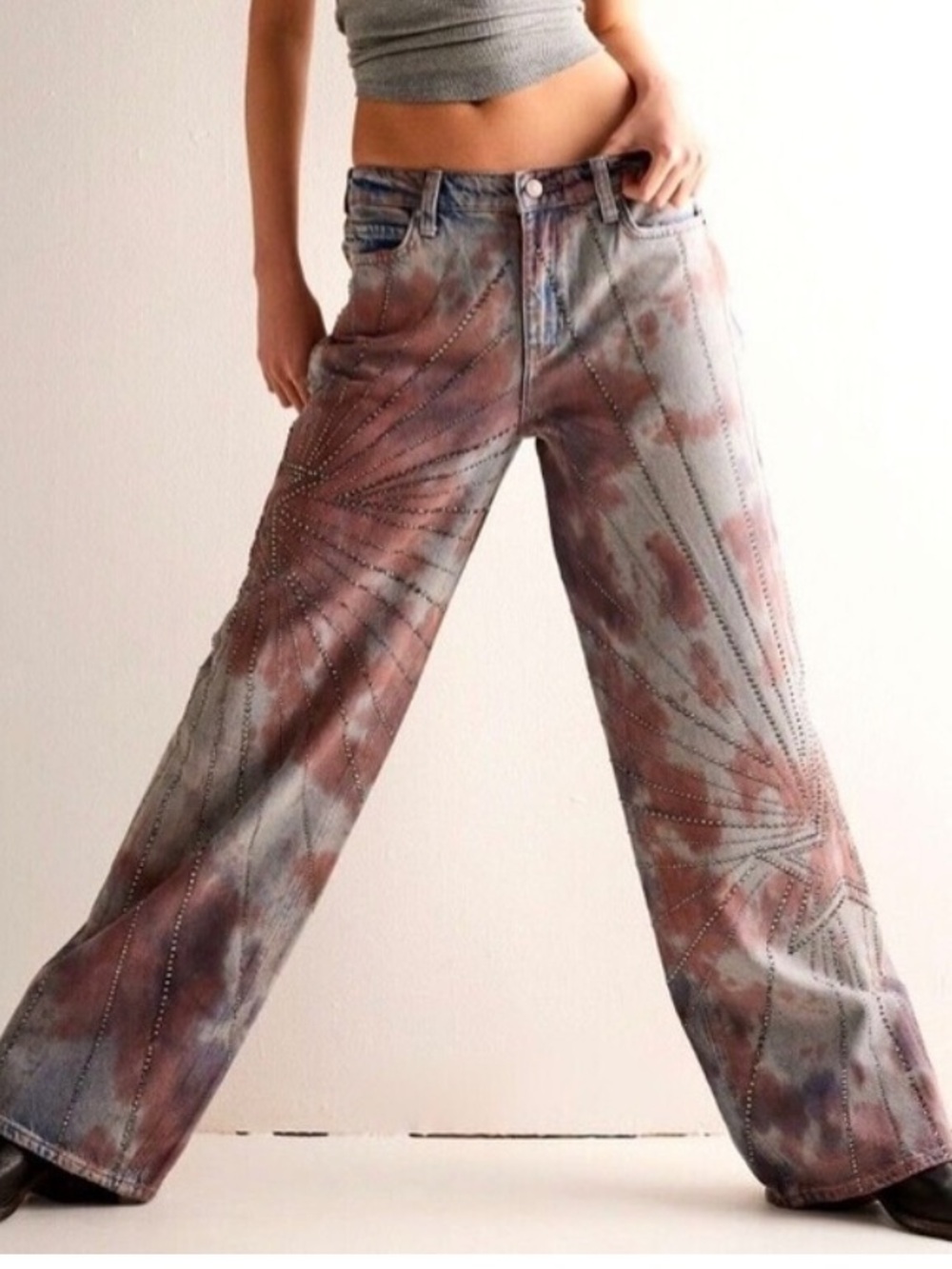 NEW FREE PEOPLE Crystal Embellished Aurora Mid Rise Jeans NWT Size 24 RARE